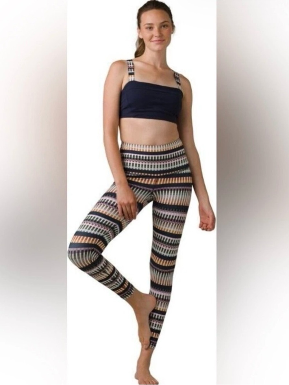 Prana Kimble Printed 7/8 “Striped” Leggings - Black, Pink & Brown